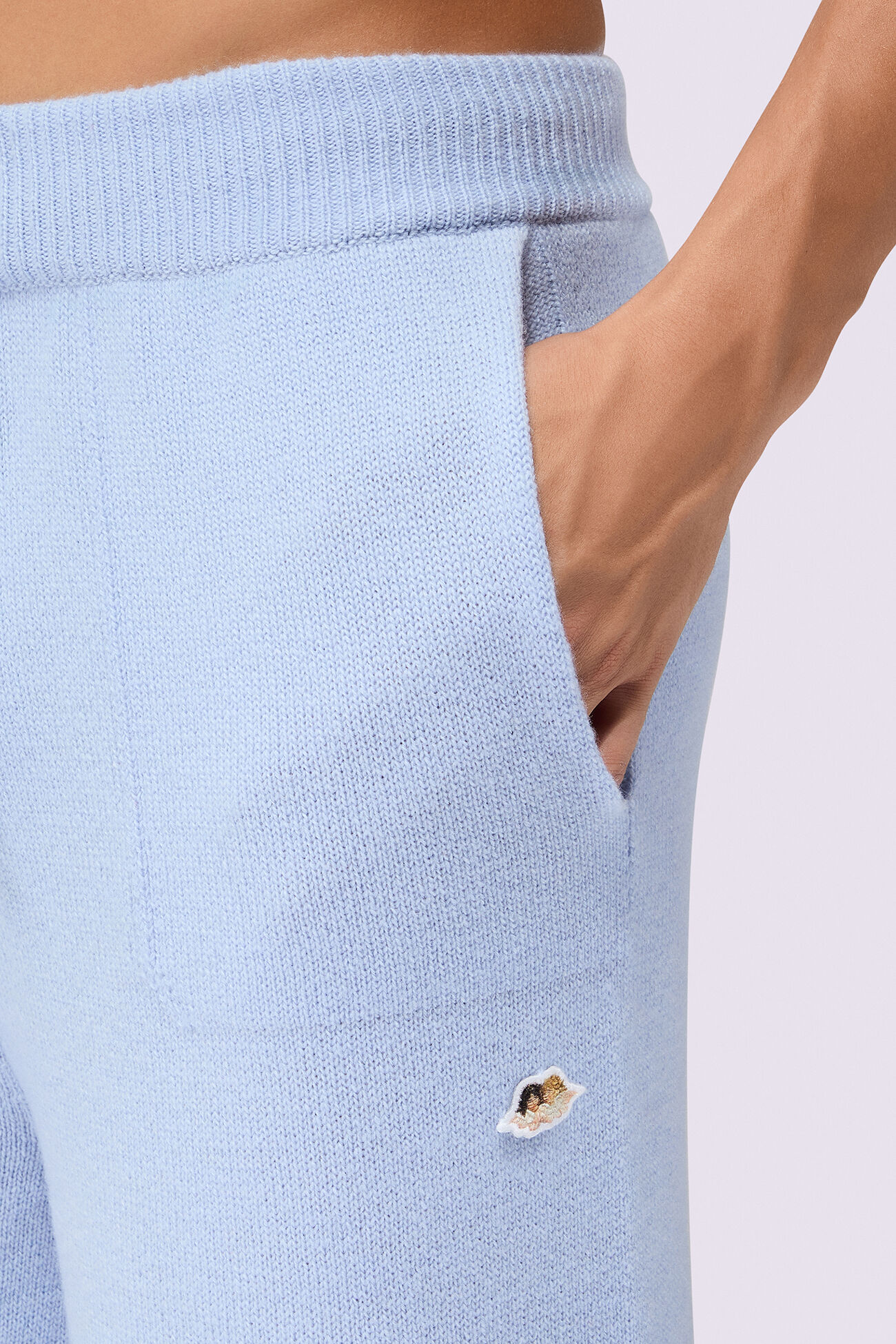 Angels Patch Knit Trousers Light Blue